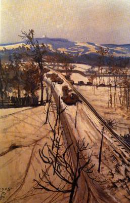 Widok na Kopiec Kociuszki w zimowy pogodny dzie, 3 lutego 1905, pastel, 94 x 62 cm